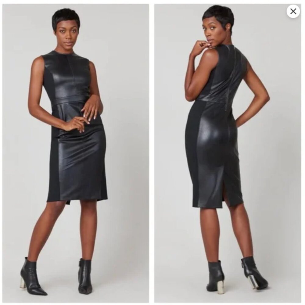 Like NEW Spanx leather like combo fitted dress luxe black medium